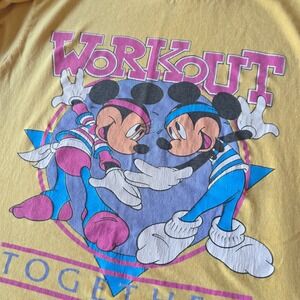 Vintage 80s Disney Mickey & Minnie Workout T Shirt AMI‎ Made USA Yellow SS M/L